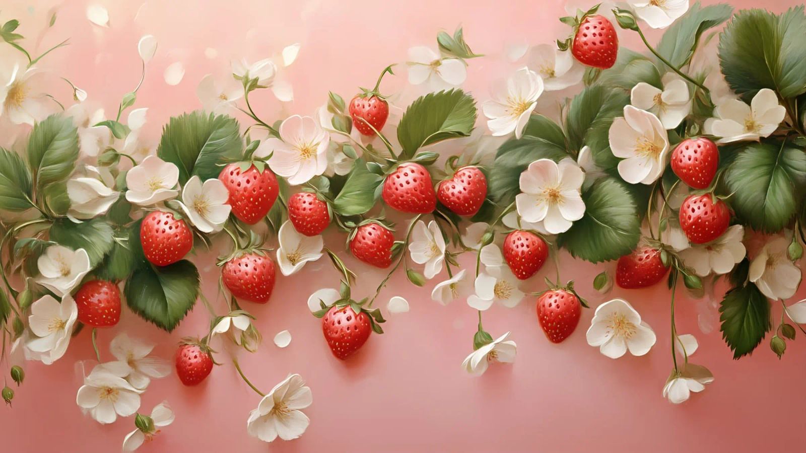 Wild Strawberry Bloom - Lush Pink Floral Fruit Art poster by ClubArt