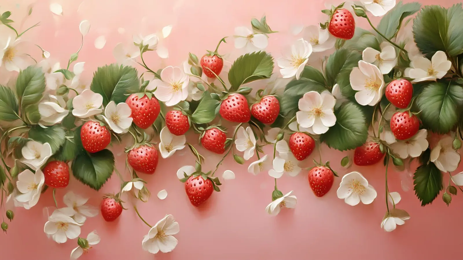 Wild Strawberry Bloom - Lush Pink Floral Fruit Art poster by ClubArt