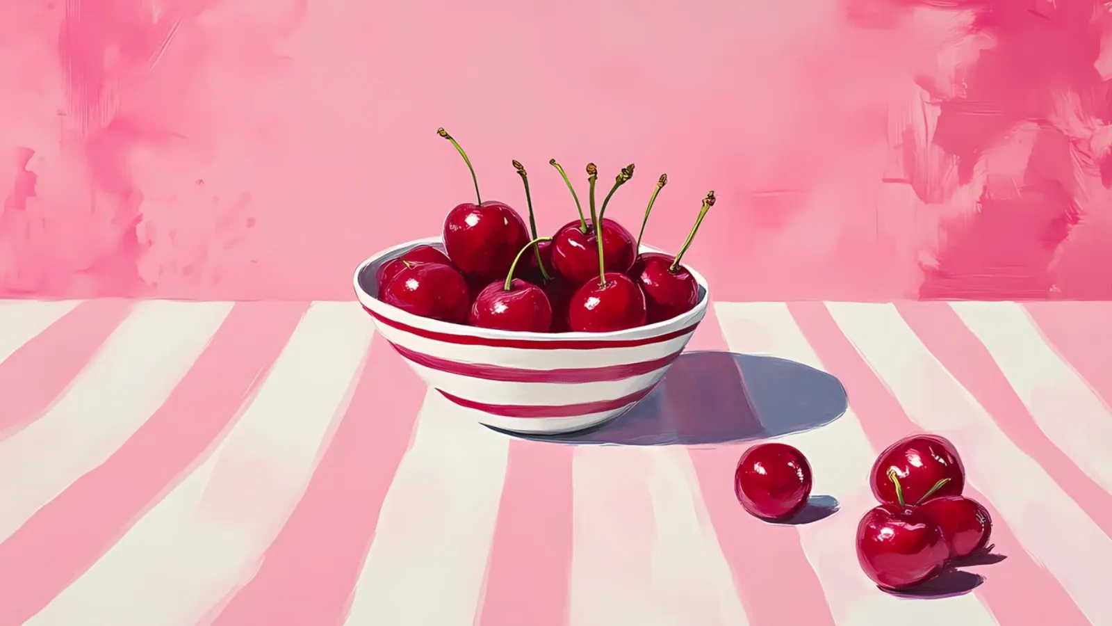 Kom met kersen Pop Art - Retro Roze Keukendecoratie canvas met Baklijst van ClubArt