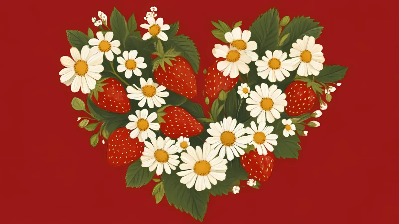 Cuore di margherita alla fragola - Arte floreale rustica dell'amore poster con telaio in plastica da ClubArt