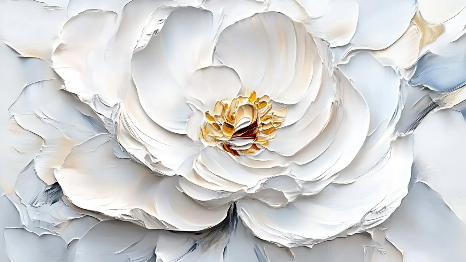 Impasto di peonie bianche strutturate - Arte floreale scultorea alluminio dibond da ClubArt
