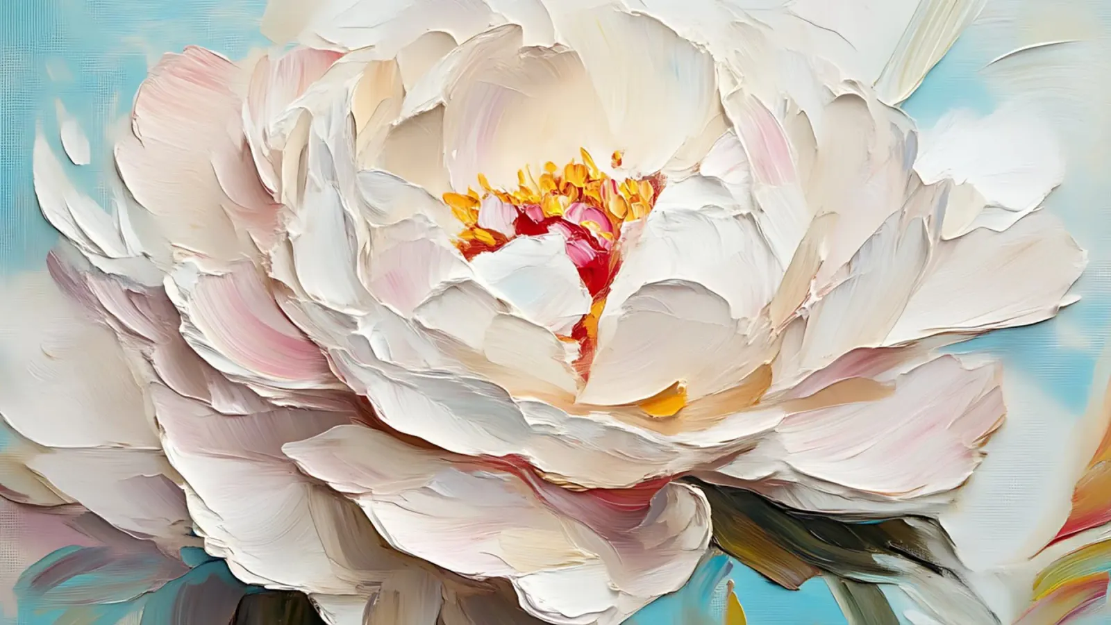 Feeby Pioen Impasto - getextureerde bloemsierkunst canvas met Baklijst van ClubArt