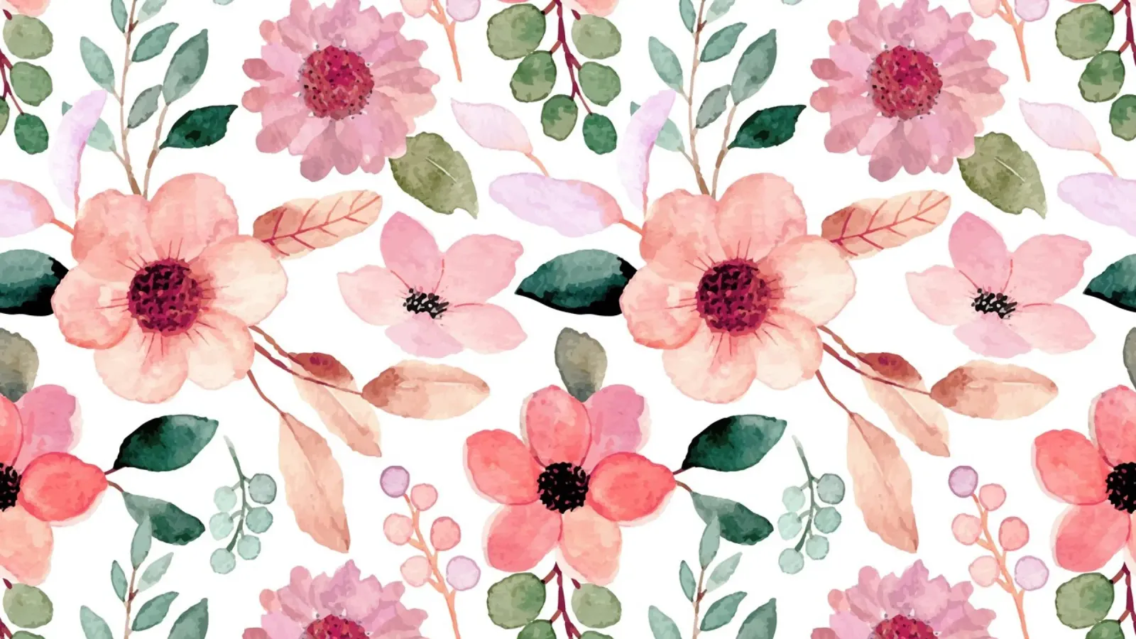 Pink Peach Floral Pattern - Watercolor Botanical Print canvas with Floater frame by ClubArt