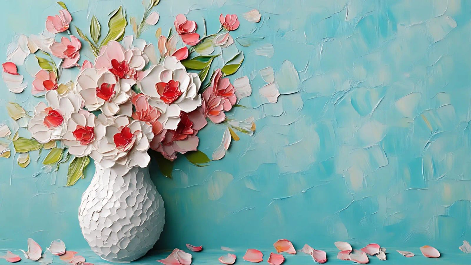 Texturierte Blumenvase Impasto - Moderne 3D-Blütenkunst Leinwand von ClubArt