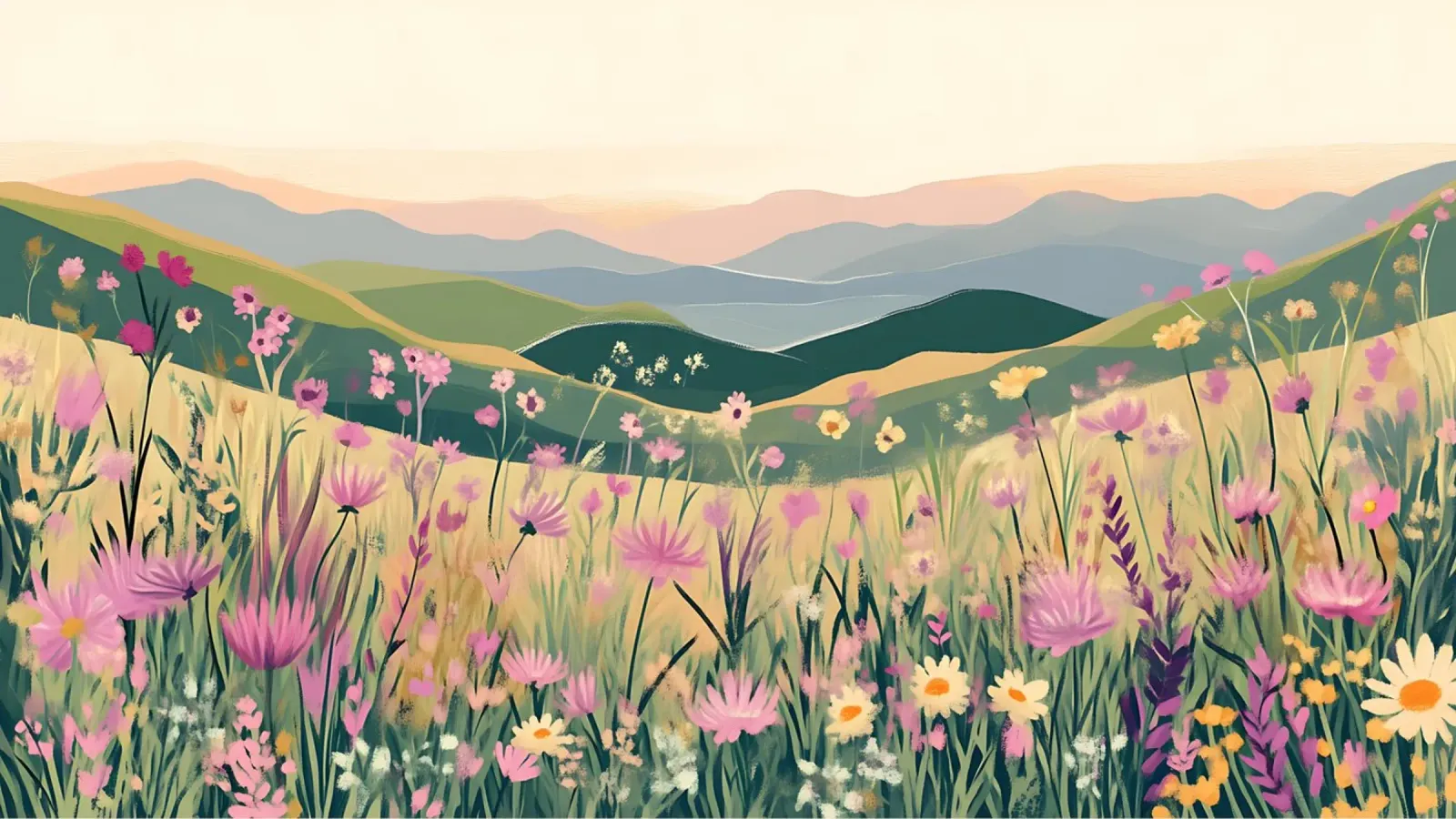 Rolling Hills Wilde Bloemenvallei - Abstract Landschapskunst canvas van ClubArt