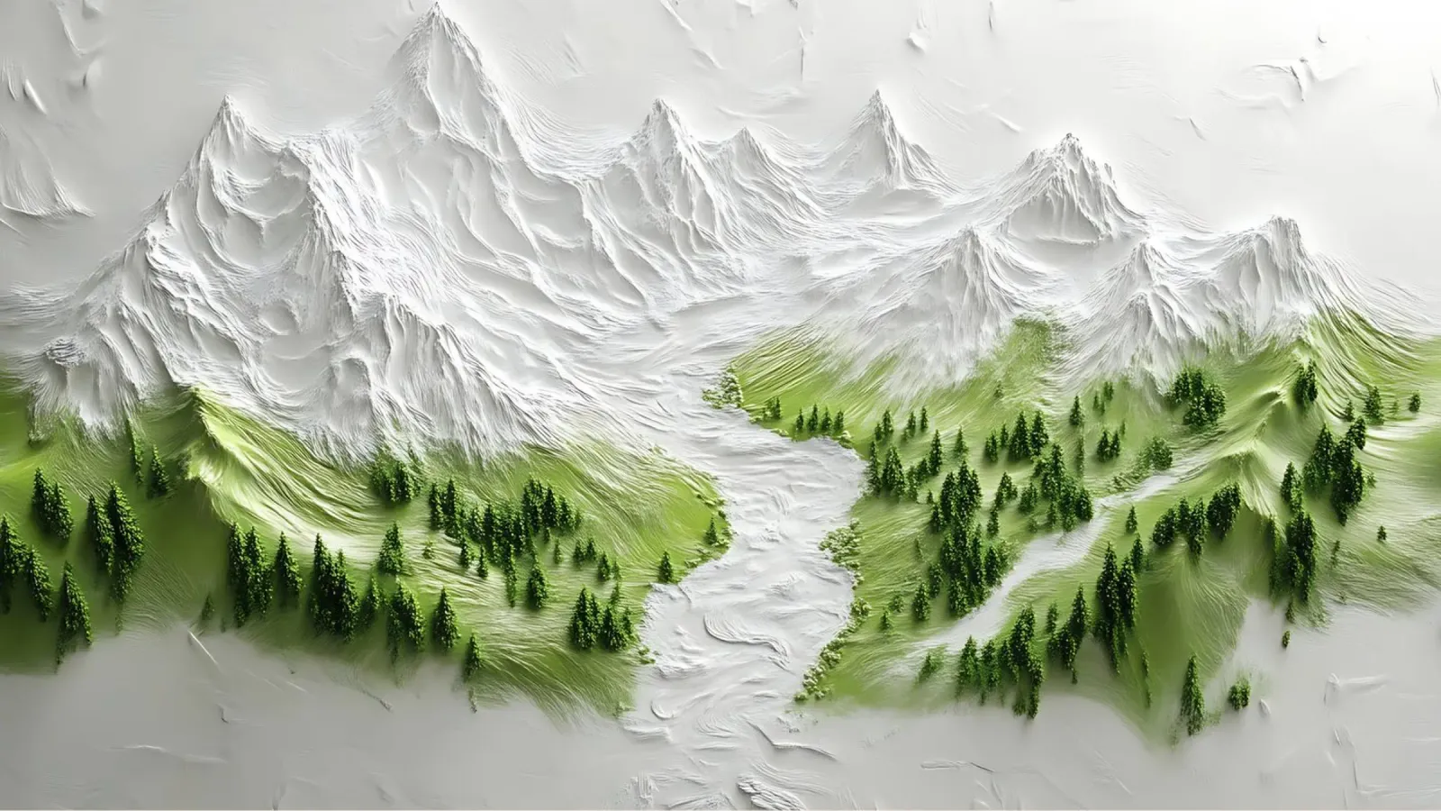 Paesaggio montano strutturato - Arte minimalista 3D della foresta e del fiume poster con telaio in plastica da ClubArt