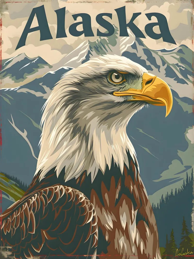 Aquila calva Alaska alluminio dibond da Vintage Travel Art