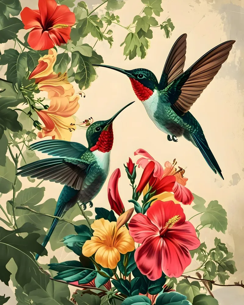 Kolibri Vintage Kunst poster con telaio in legno da Vintage Travel Art