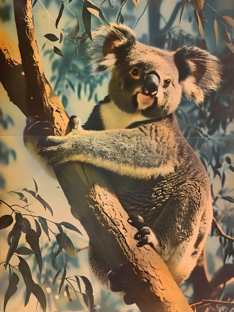Koala Eukalyptusbaum Vintage Kunst carta hahnemühle da Vintage Travel Art