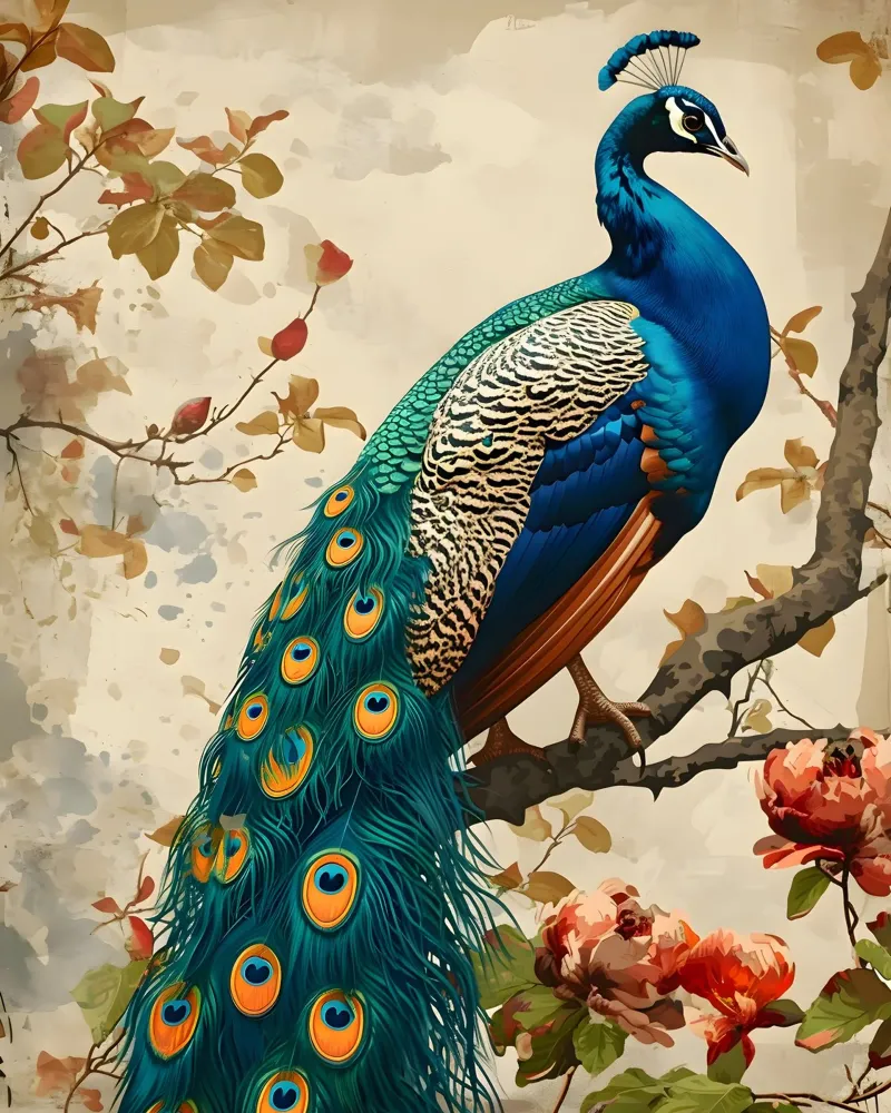 Pfau vintage Portrait poster con telaio in legno da Vintage Travel Art