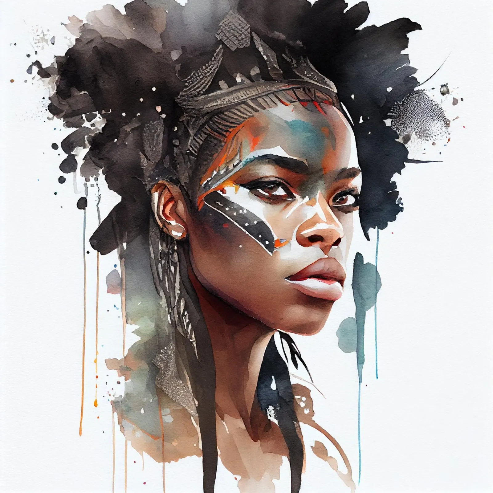 Acquerello Donna guerriera africana pellicola backlit da Chromatic Fusion Studio