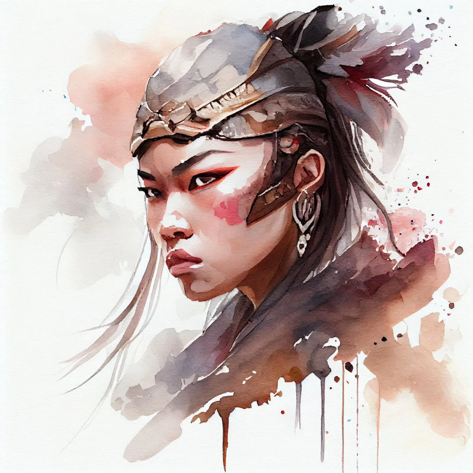 Acquerello Donna guerriera asiatica poster da Chromatic Fusion Studio