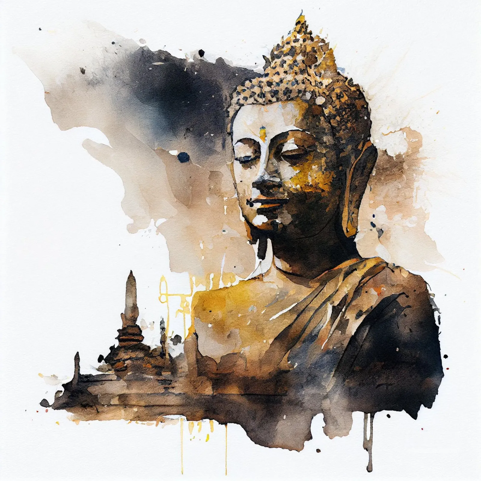 Bouddha aquarelle poster avec cadre en plastique de Chromatic Fusion Studio
