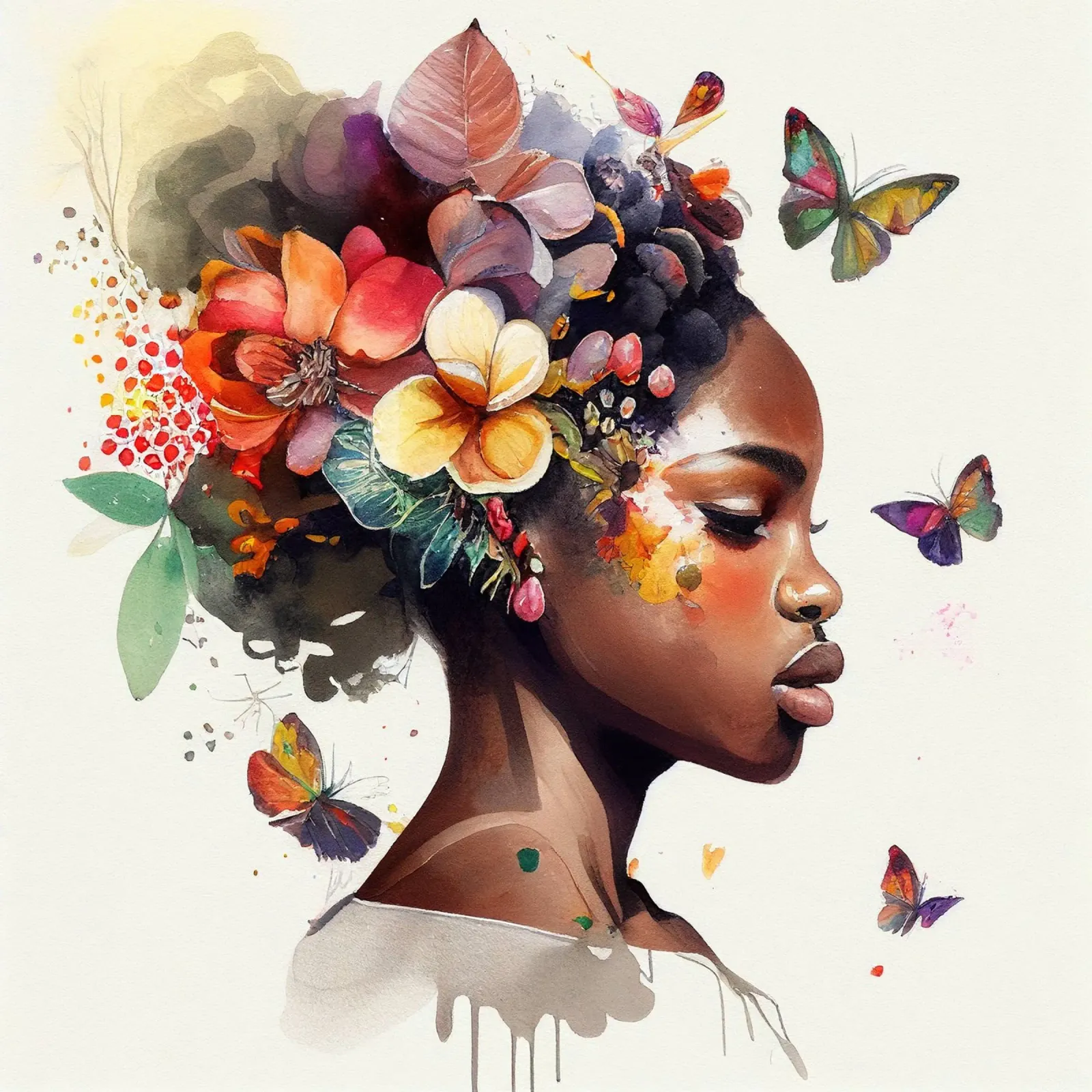 Farfalla acquerellata Donna africana pellicola backlit da Chromatic Fusion Studio