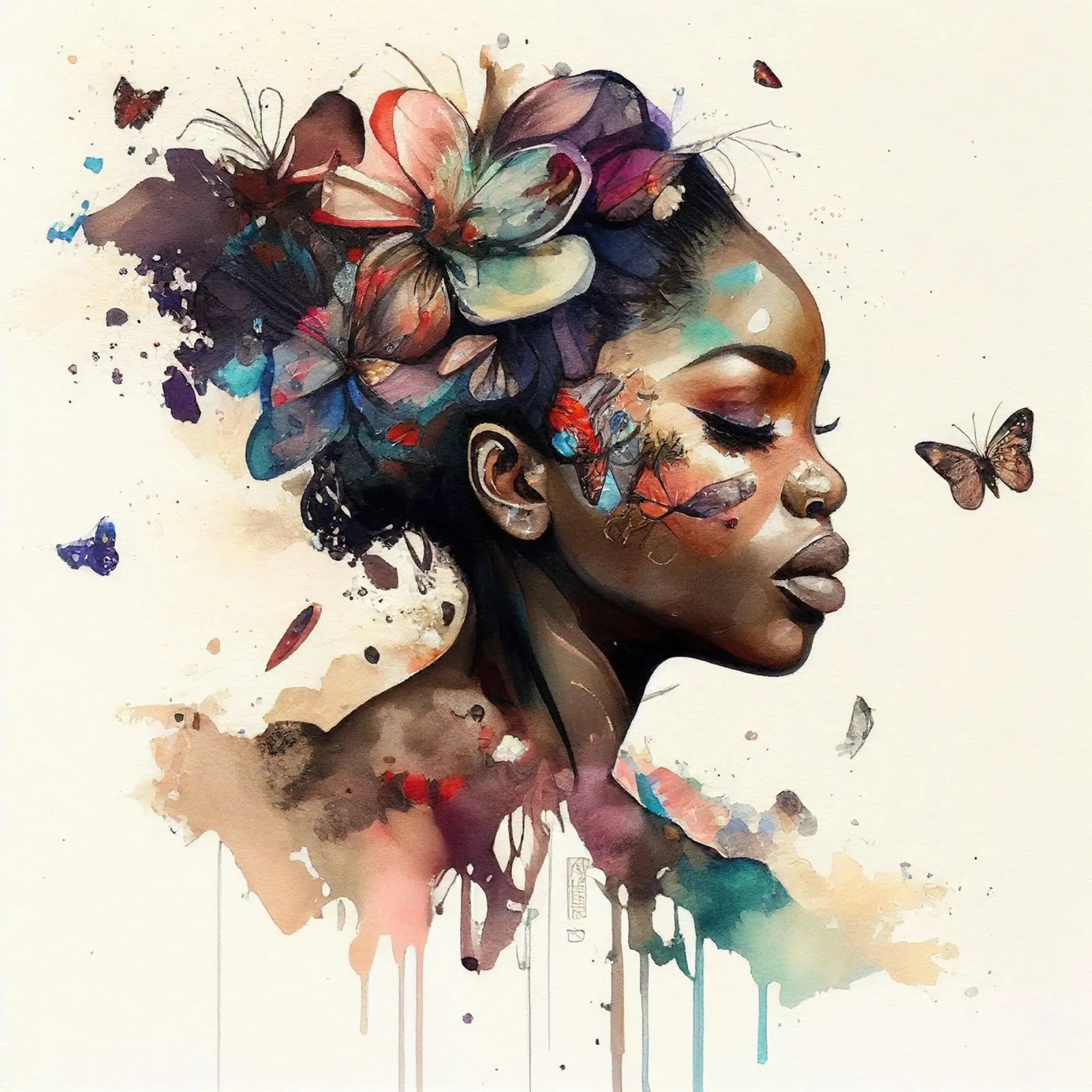 Farfalla acquerellata Donna africana pellicola backlit da Chromatic Fusion Studio