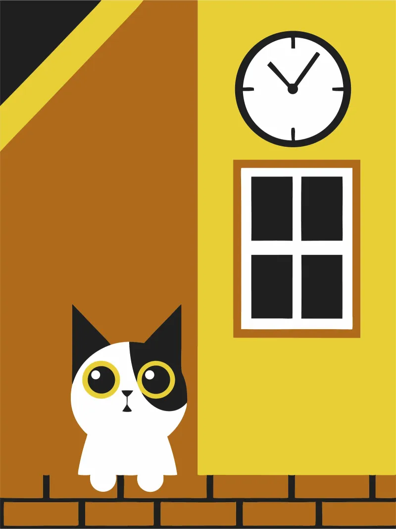 Gatto e orologio tela con Cornice a cassetta da LOOK DIFFERENT