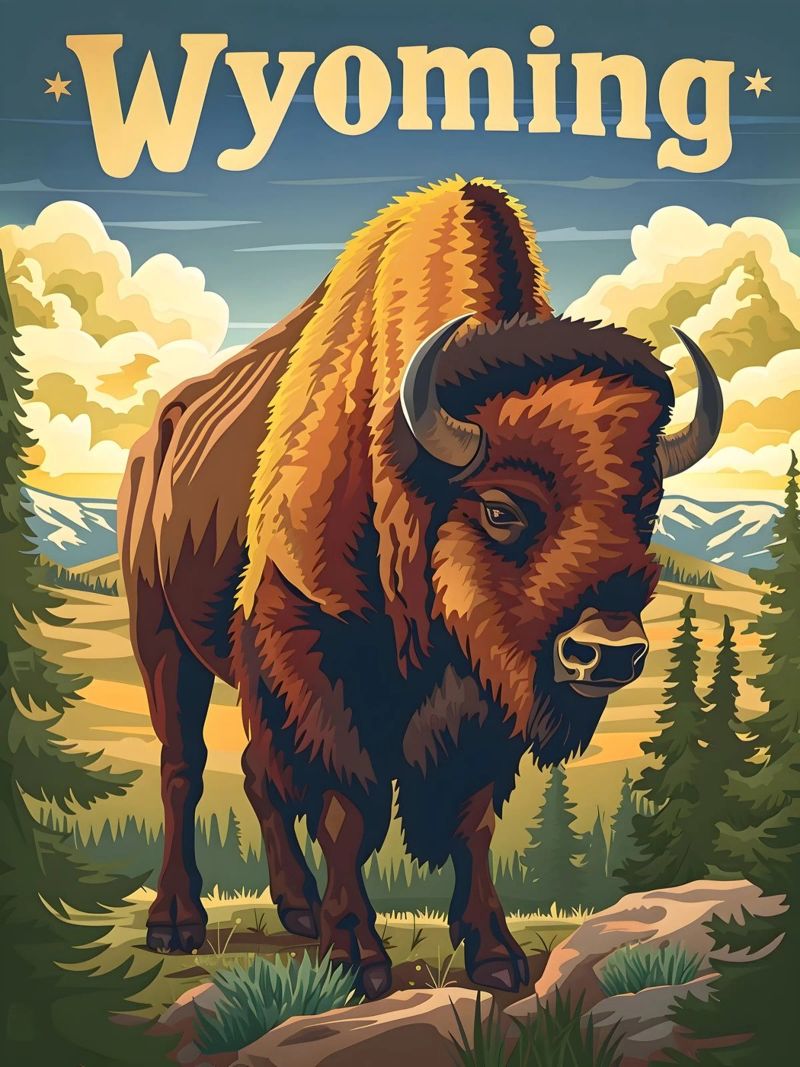 Bison Wyoming Poster von Vintage Travel Art