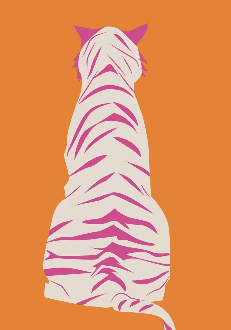 Illustrazione minimalista di una tigre rosa plexiglass da pdigitalprints