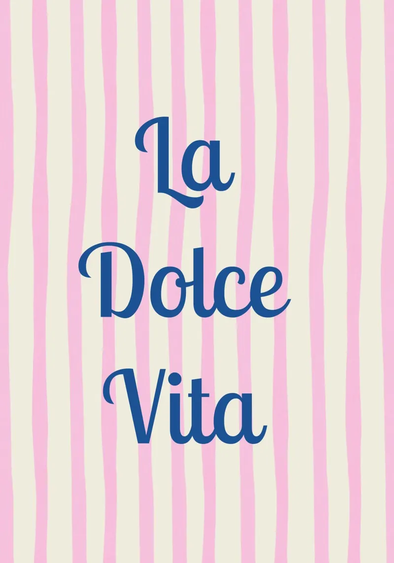 Tipografia chic "La Dolce Vita" con strisce ondulate rosa poster da pdigitalprints