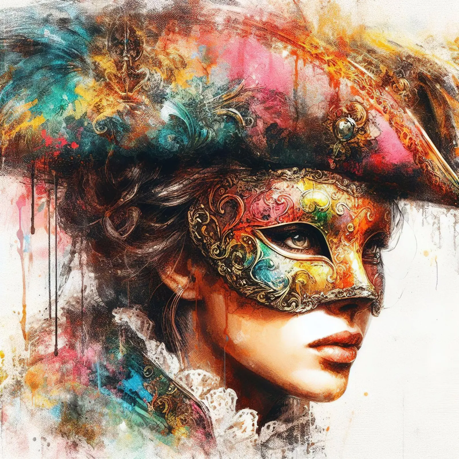 Aquarelle de la femme du carnaval alu dibond de Chromatic Fusion Studio