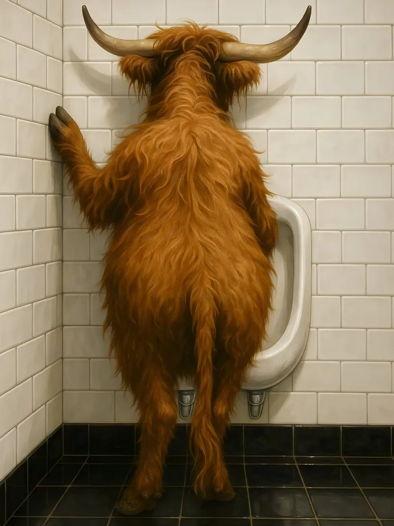 Mucca scozzese delle Highlands Bagno divertente poster con telaio in alluminio da ARTOMATIC