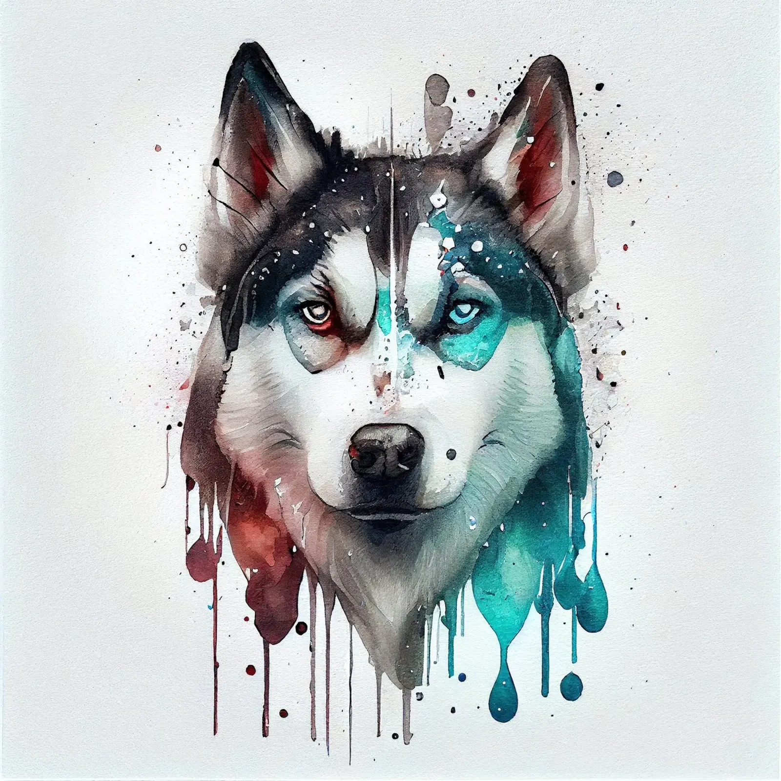 Cane Siberian Husky ad acquerello pellicola backlit da Chromatic Fusion Studio