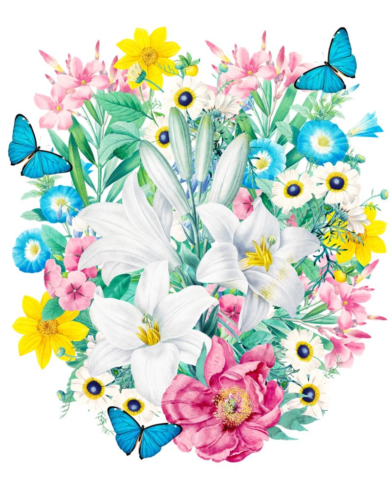 Butterflies and Lilies Flowers Vintage Botanical Collage poster by Mostly Pink