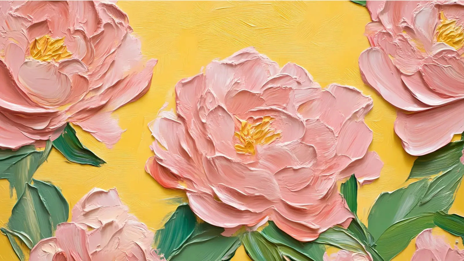 Impasto Roze Pioenbloemen - getextureerde Acryl Bloemsierkunst canvas met Baklijst van ClubArt