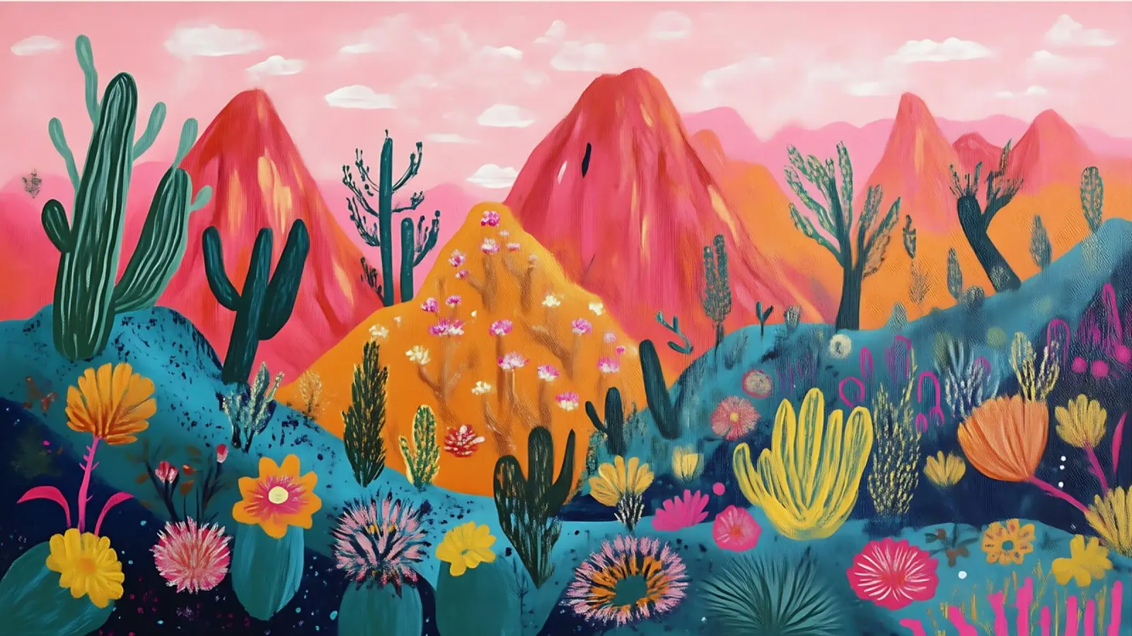 Vibrant Desert Dreamscape - Bold Folk Art Landscape poster by ClubArt