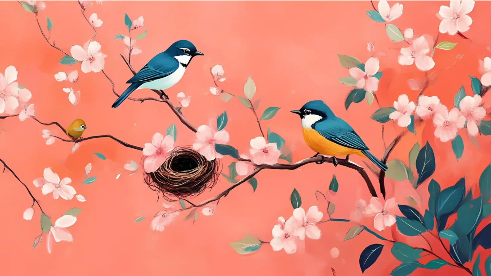 Oriental Cherry Blossom & Birds - Serene Avian Art poster by ClubArt