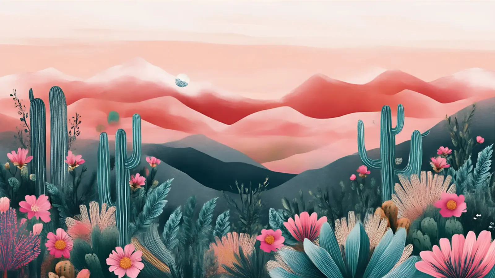 Pink Desert Dreamscape - Bohemian Cactus & Floral Art canvas by ClubArt