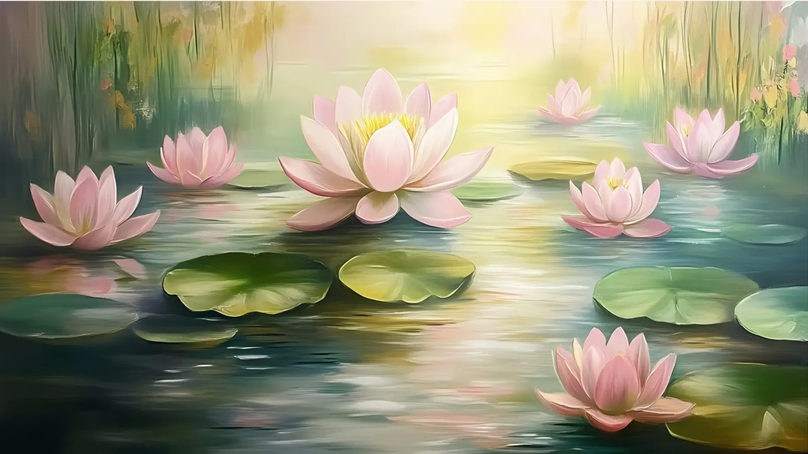 Gelassener Lotus-Teich - Impressionistische Seerosen-Kunst Acryl-Glas von ClubArt