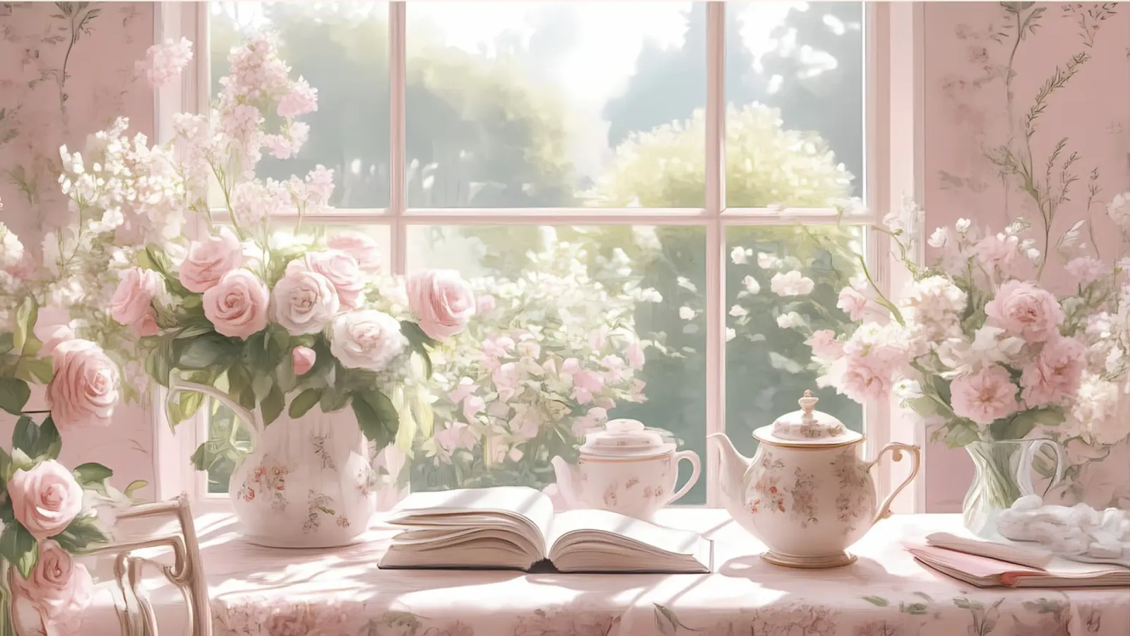 Shabby Chic Window Bloom - Romantic Pink Rose Art poster with plastic frame by ClubArt