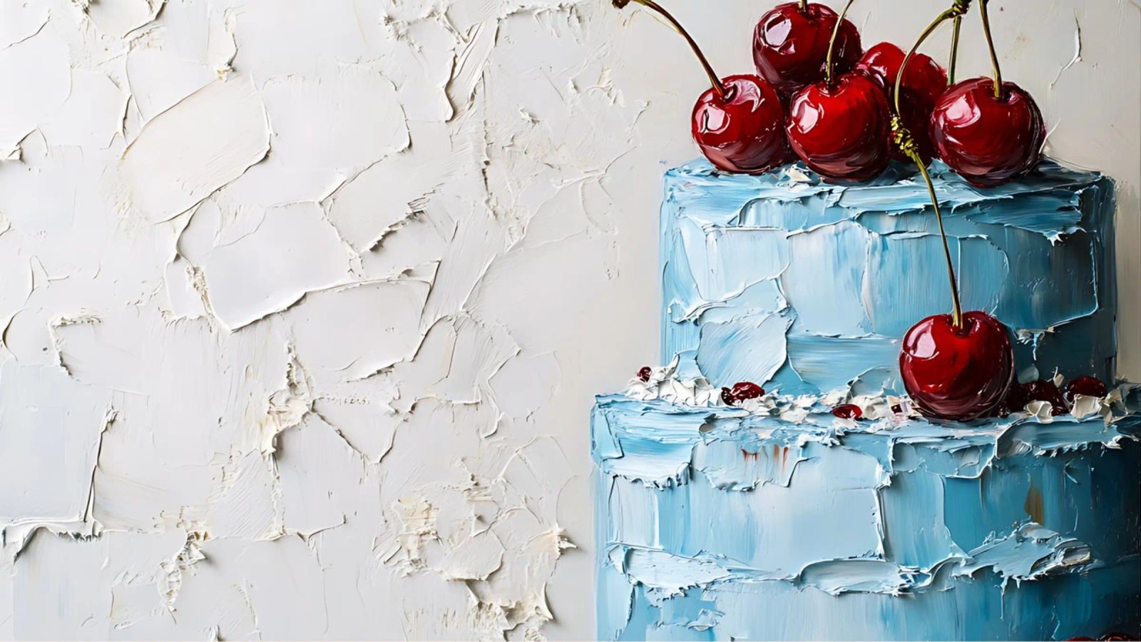 Strukturierte blaue Torte - Impasto Cherry Delight Art Leinwand von ClubArt