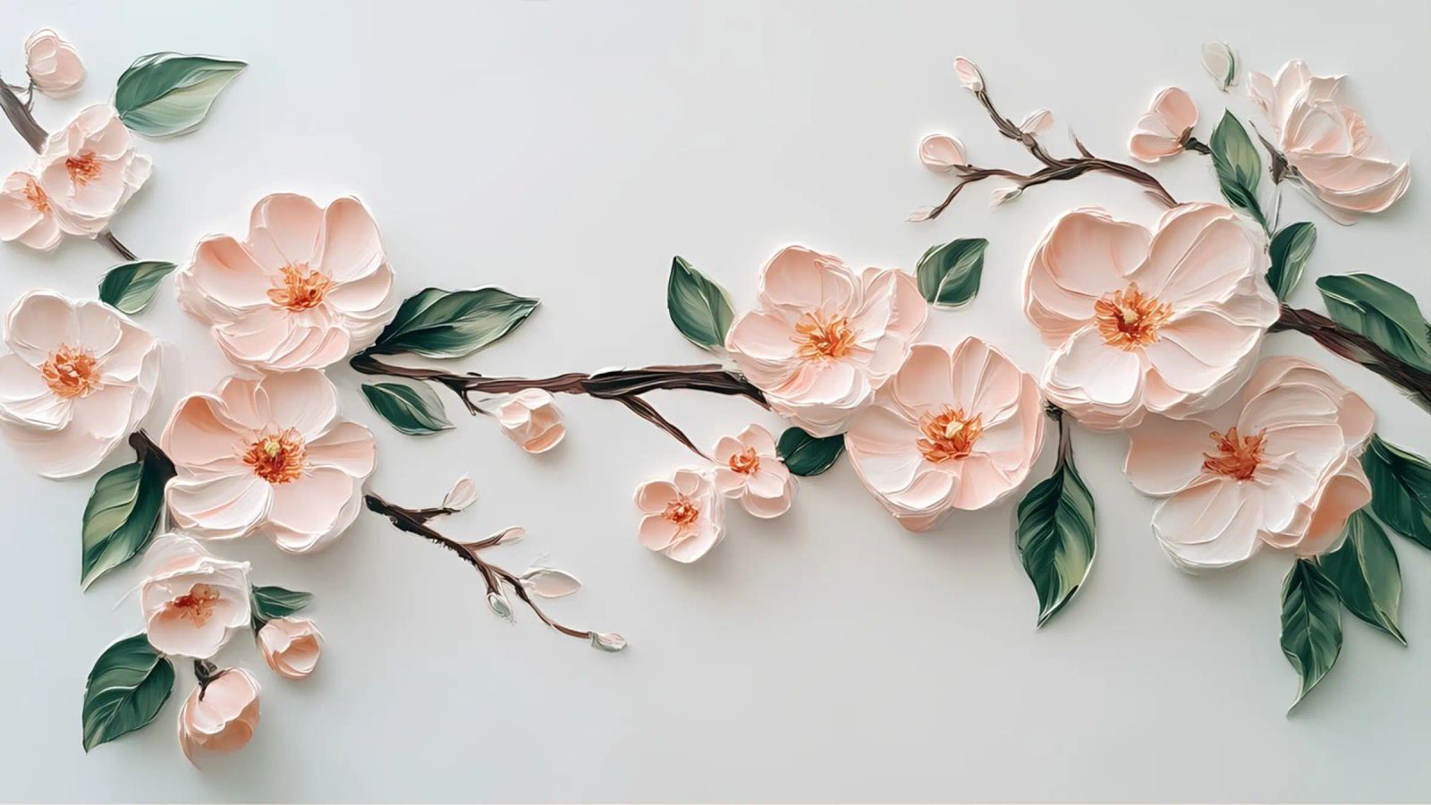 Ramas de cerezo en flor con textura - 3D Impasto Floral Art poster de ClubArt