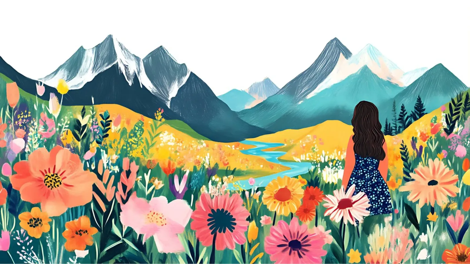 Stile Jane Galloway: Arte dei sognatori dei prati di montagna poster con telaio in alluminio da ClubArt