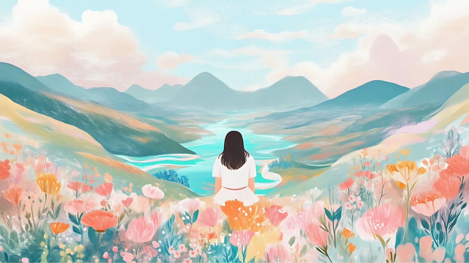 Serene Valley Dreamer - Pastell Berg & Fluss Kunst Poster von ClubArt