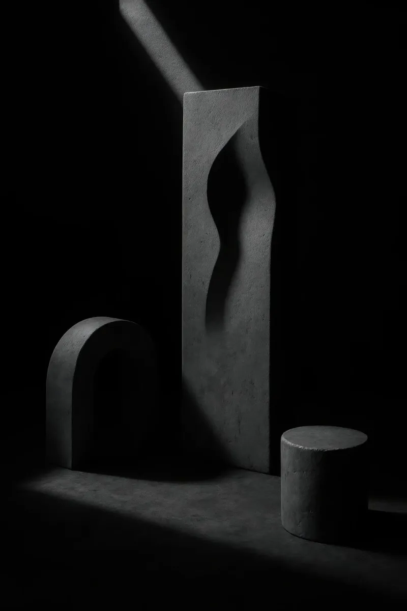 Mineral Trinity - Sculptures in dramatic light poster by Black & White
