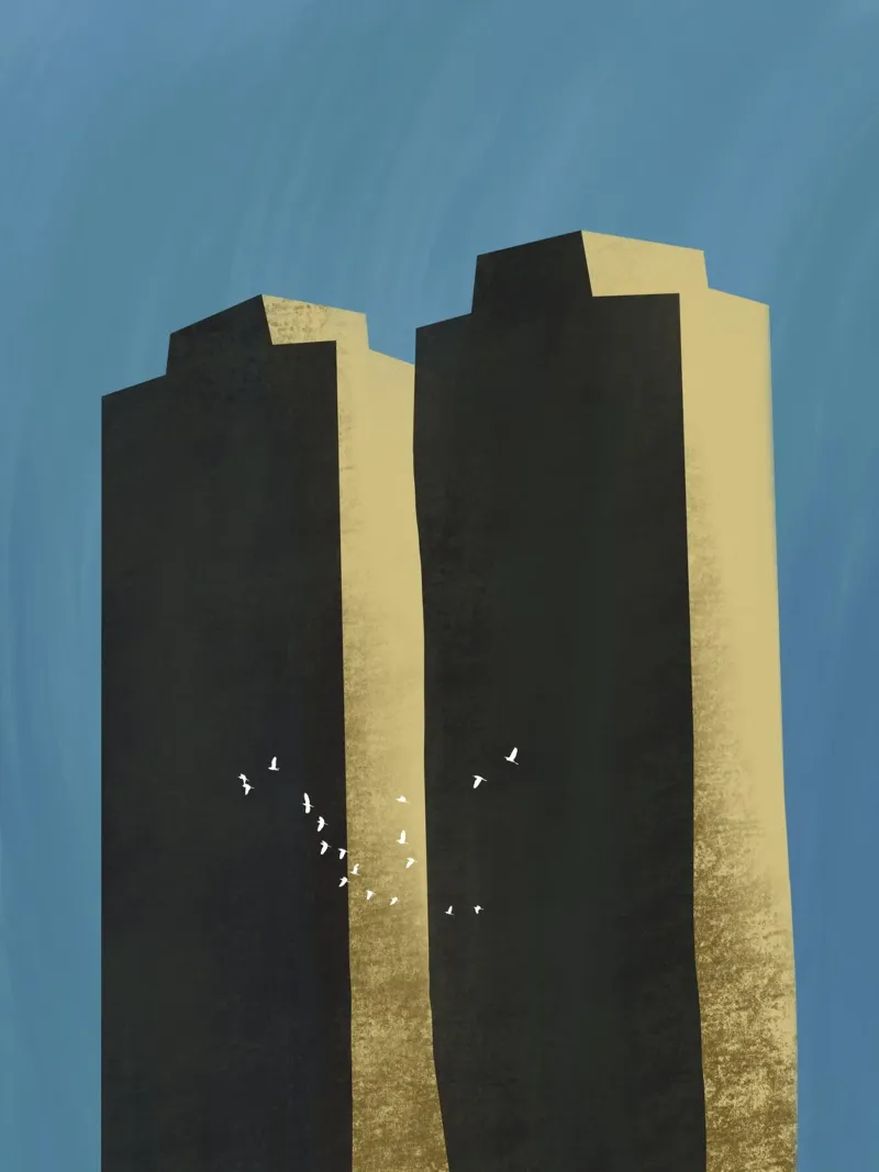 Concrete jungle migrating flock backlit film by Little Dean