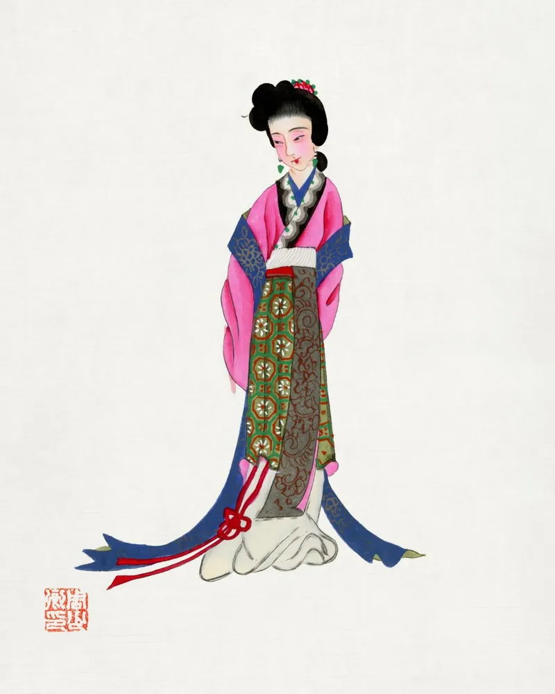 Tang Dynastie Dame Vintage Chinoiserie Kunst Poster canvas met Baklijst van ClubArt