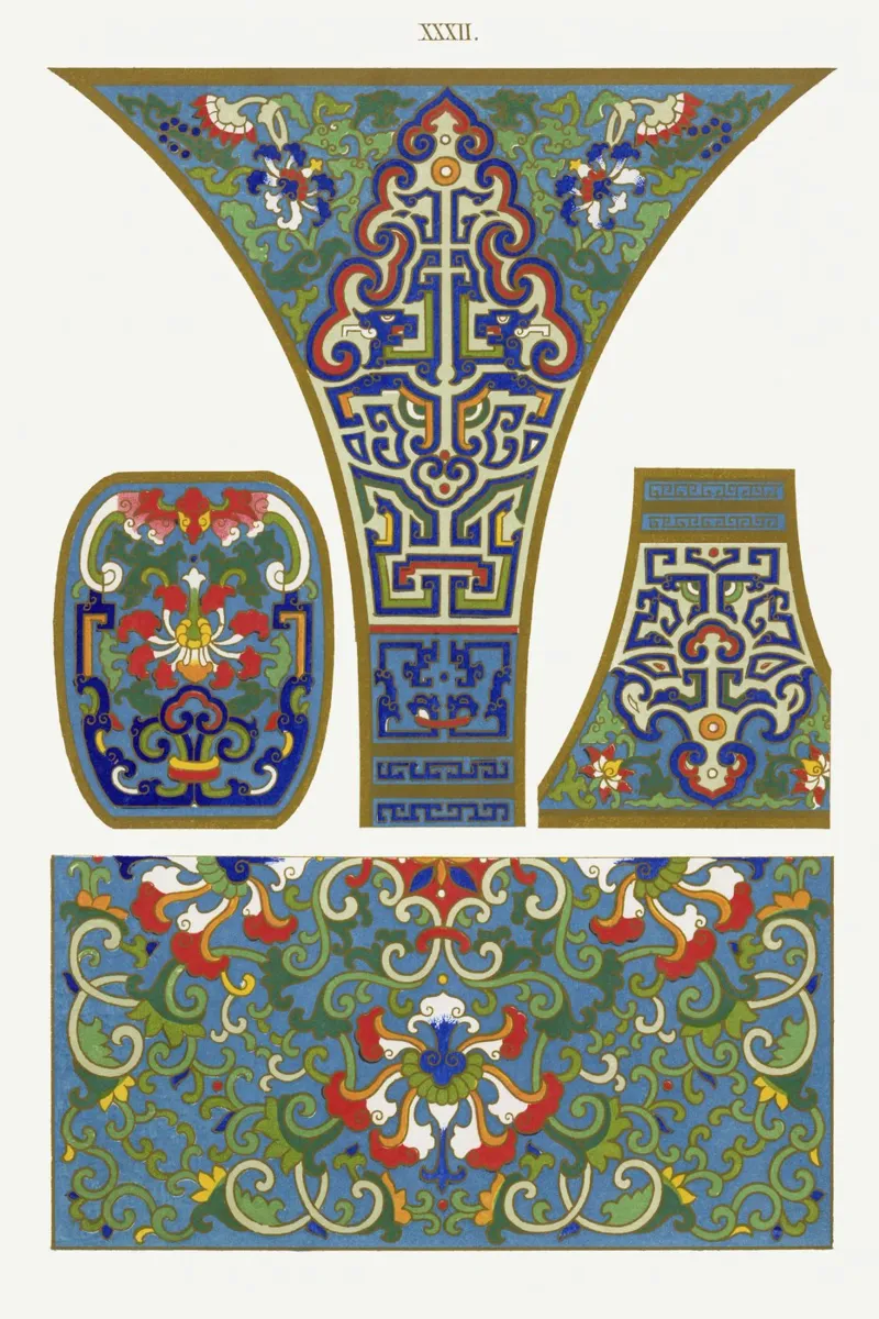 Owen Jones - Ancient Chinese Ornament Panel Set Print (Panneau d'ornements chinois anciens) toile de ClubArt