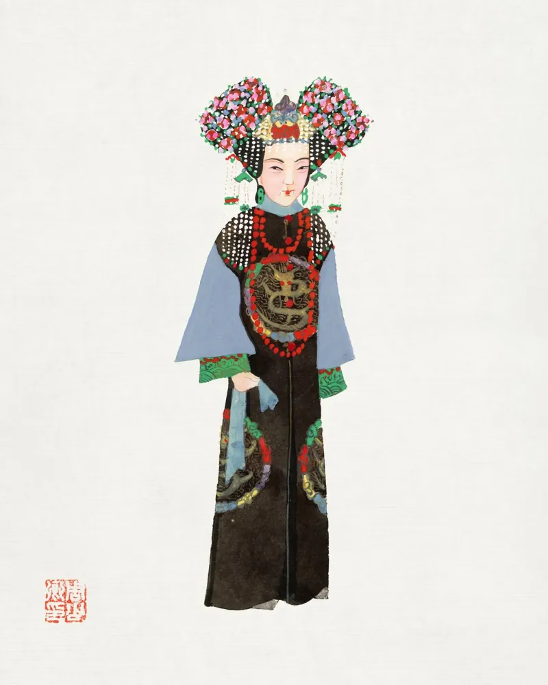 Keizerin-weduwe Cixi - Vintage Chinese kostuumkunstdruk canvas met Baklijst van ClubArt