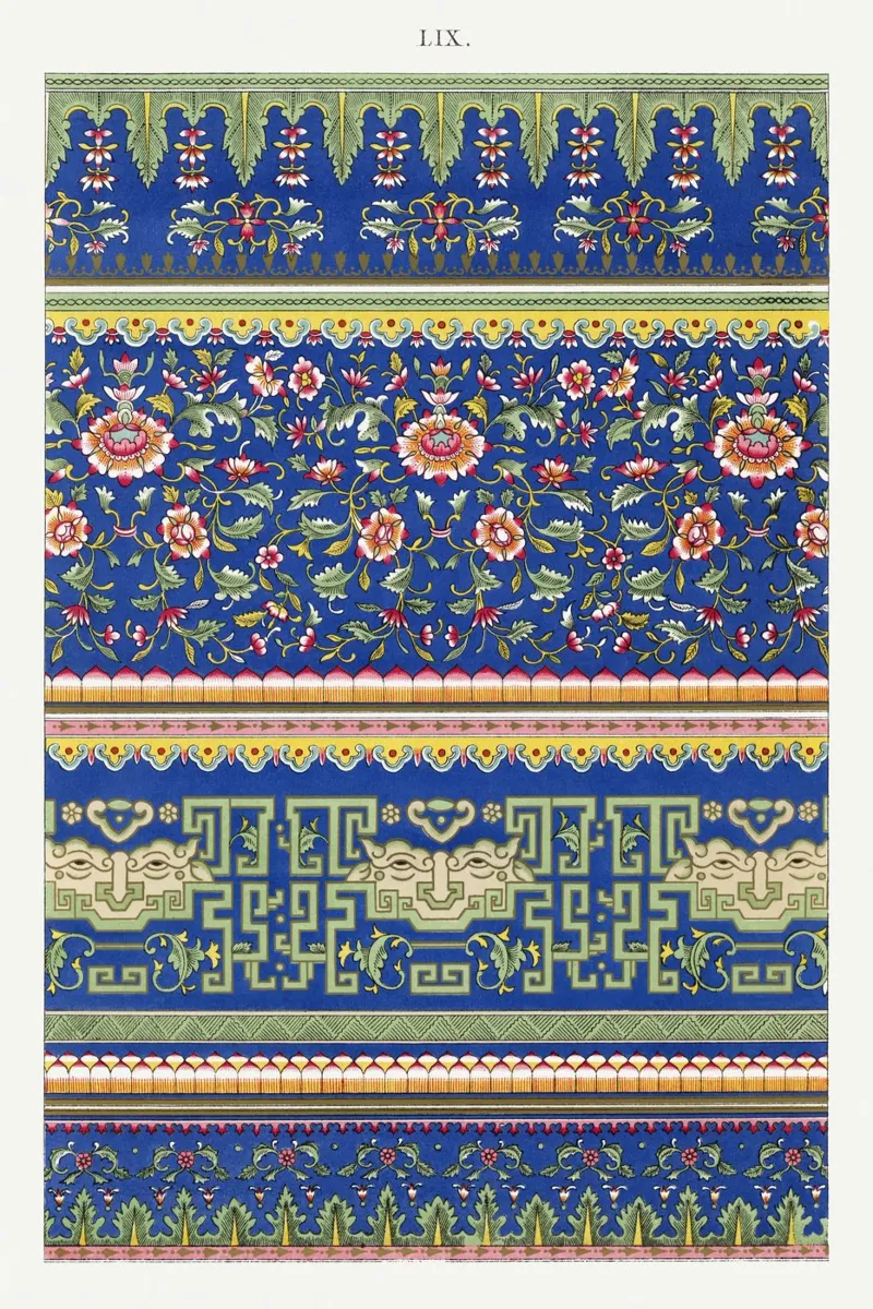 Owen Jones - Vibrant Chinese Floral & Geometric Patterns canvas with Floater frame by ClubArt