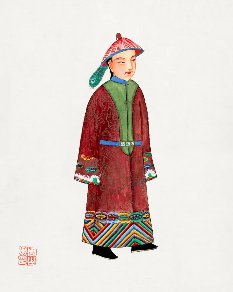 Vintage gewone Chinese mannenkleding - Qing-dynastie kunst canvas met Baklijst van ClubArt