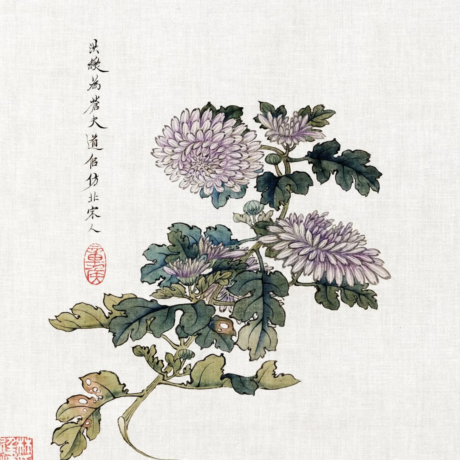 Hu Zhengyan Chrysanthemum - Stampa xilografica cinese d'epoca pellicola backlit da ClubArt