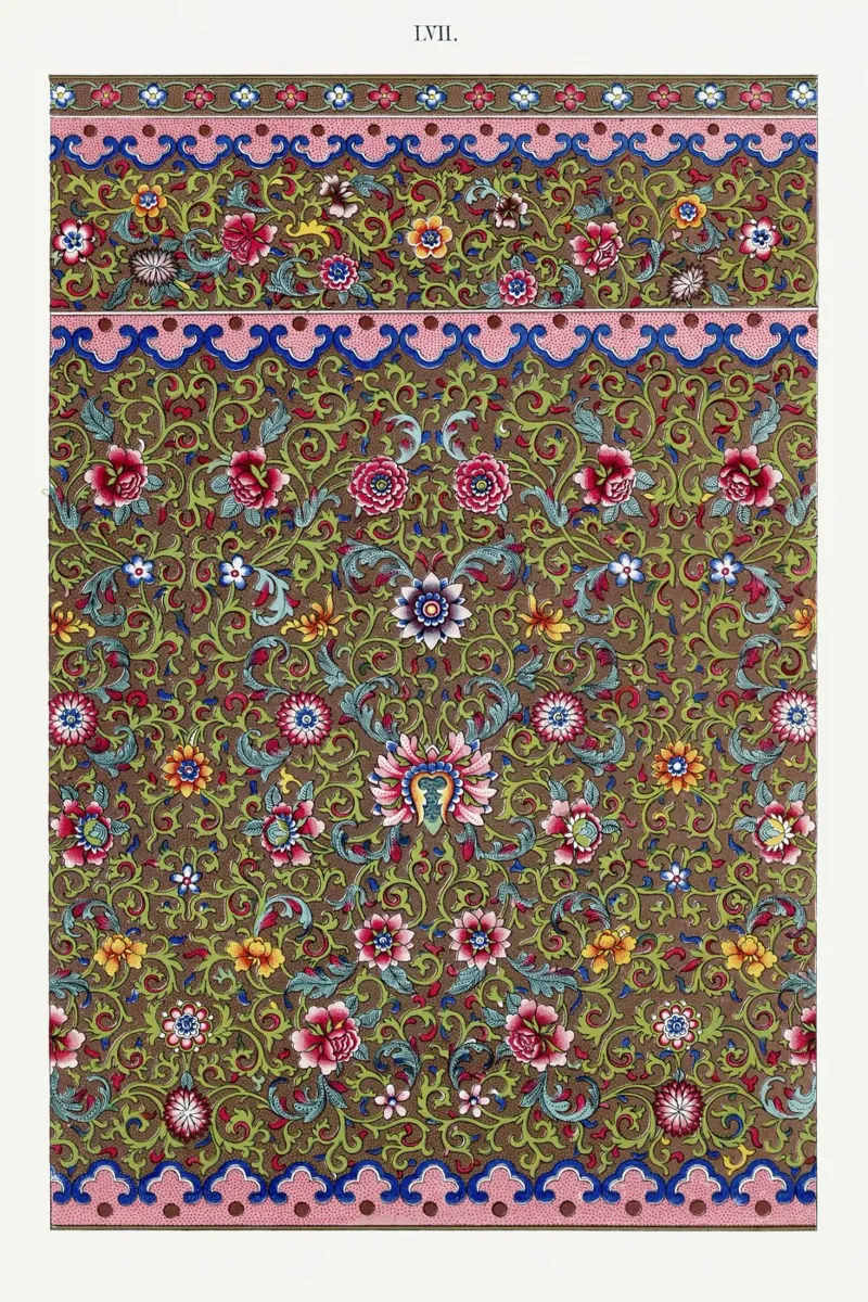 Vibrant Chinese Floral Pattern - Folk Art Inspired Print acrylic glass by ClubArt