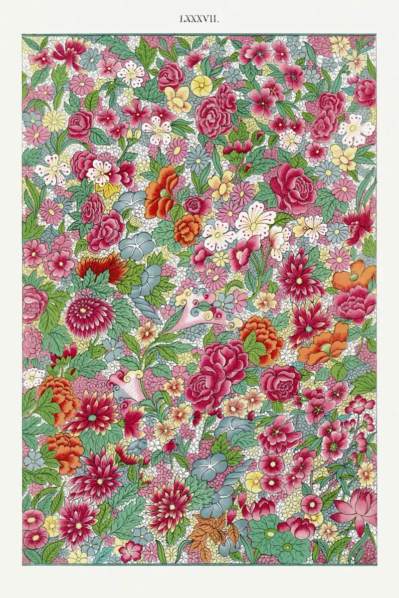 Vibrante estampado de flores chinas - Elysian Garden Print aluminio dibond de ClubArt