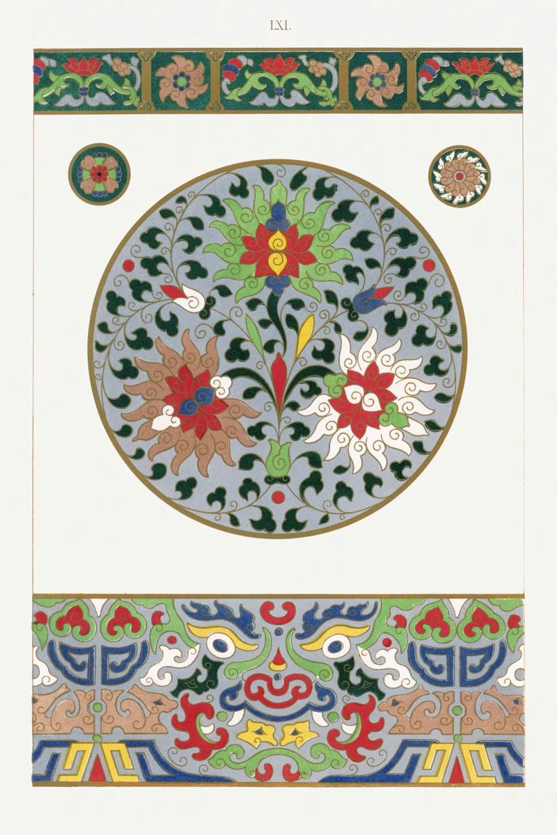 Chinese Circular Floral & Dragon Ornament Print poster by ClubArt