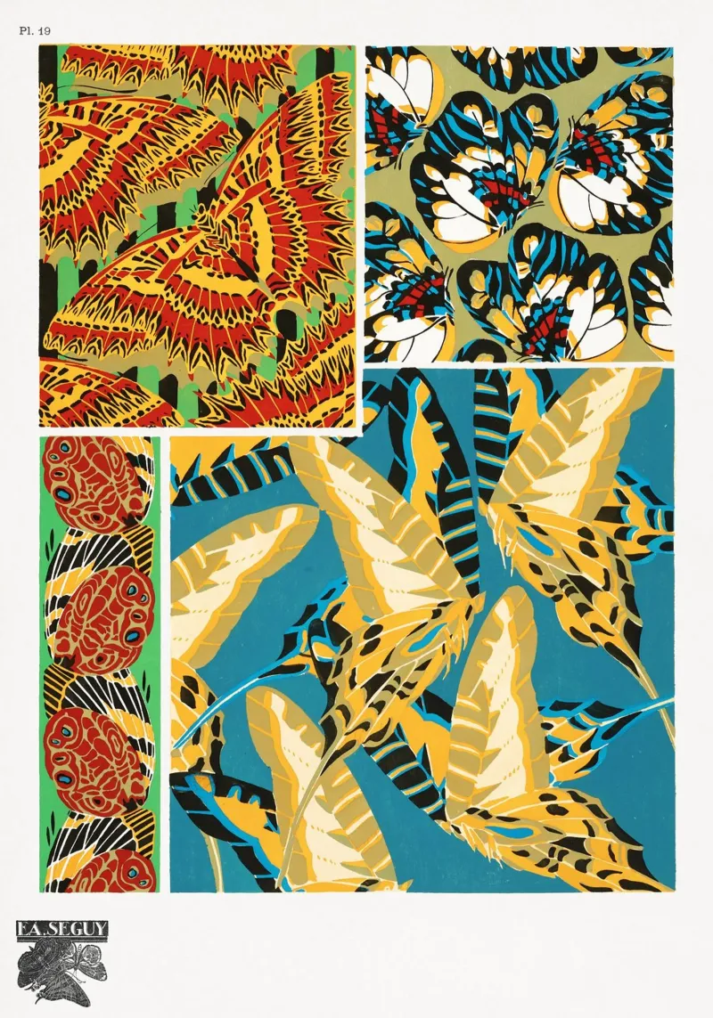 E.A. Séguy - Modello di farfalle Art Déco del 1925 da Papillon carta hahnemühle da ClubArt