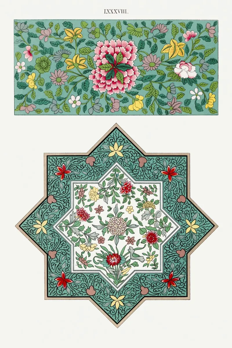 Chinese Floral & Geometric Ornament - Porcelain Inspired Art acrylic glass by ClubArt